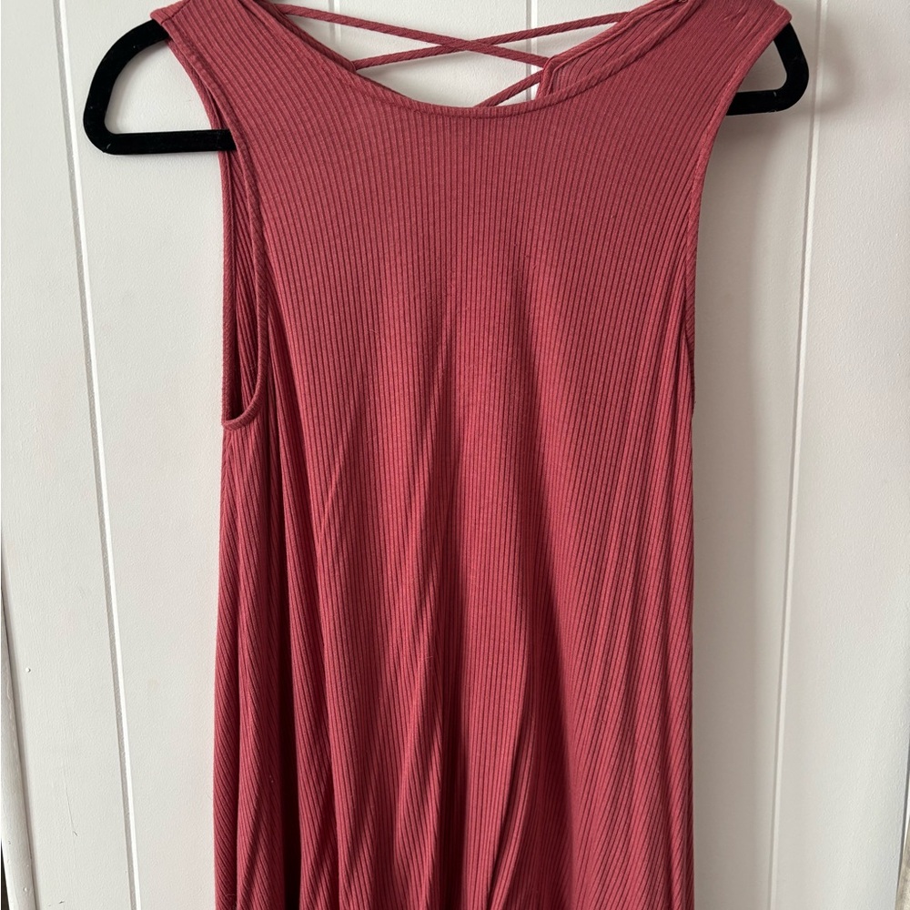 Sleeveless Ribbed Dress in Red